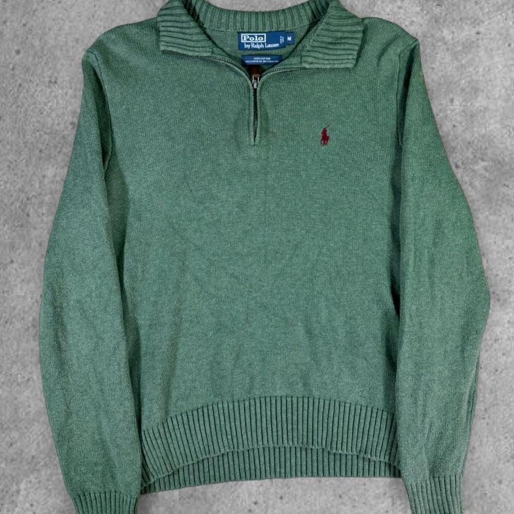 Polo Ralph Lauren Quarter Zip Sweater M Heather Sage Green Knit cotton size M
